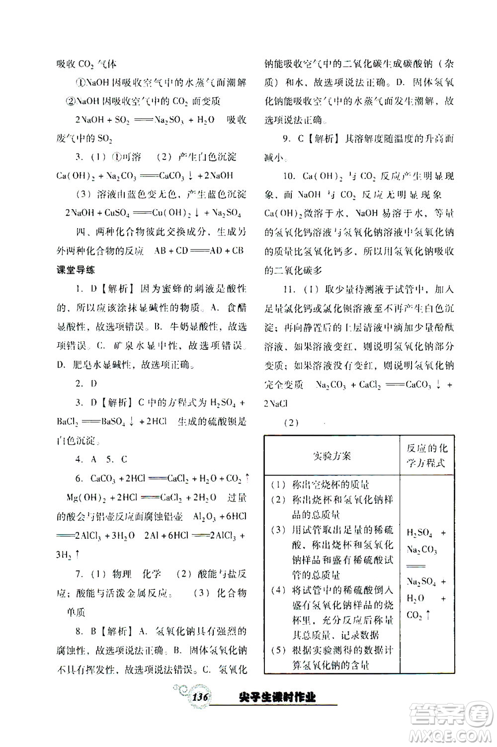 遼寧教育出版社2021尖子生課時(shí)作業(yè)九年級(jí)化學(xué)下冊(cè)人教版答案