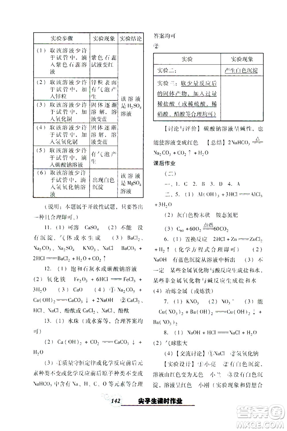 遼寧教育出版社2021尖子生課時(shí)作業(yè)九年級(jí)化學(xué)下冊(cè)人教版答案