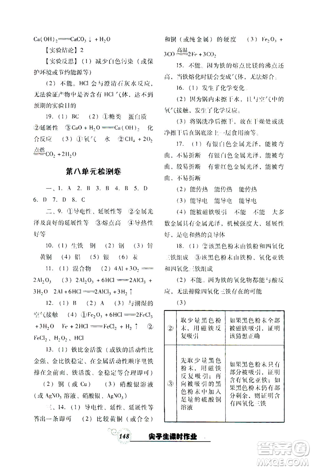 遼寧教育出版社2021尖子生課時(shí)作業(yè)九年級(jí)化學(xué)下冊(cè)人教版答案