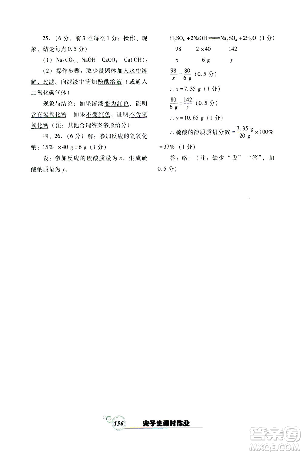 遼寧教育出版社2021尖子生課時(shí)作業(yè)九年級(jí)化學(xué)下冊(cè)人教版答案