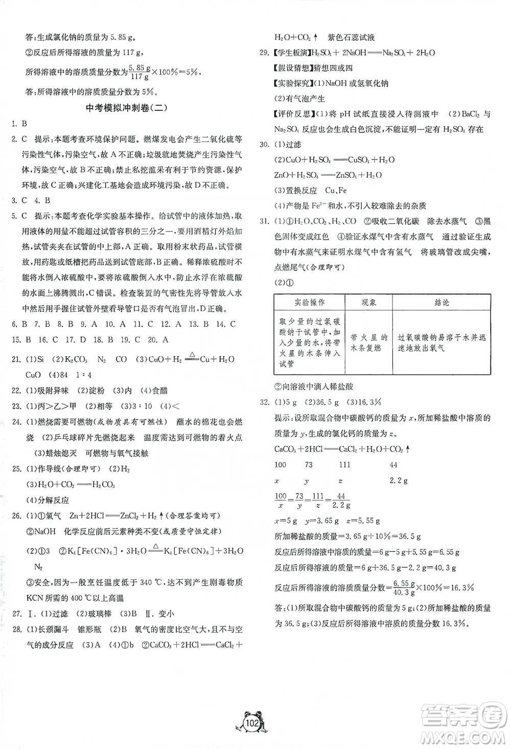 江蘇人民出版社2021單元雙測(cè)全程提優(yōu)測(cè)評(píng)卷九年級(jí)下冊(cè)化學(xué)滬教版參考答案