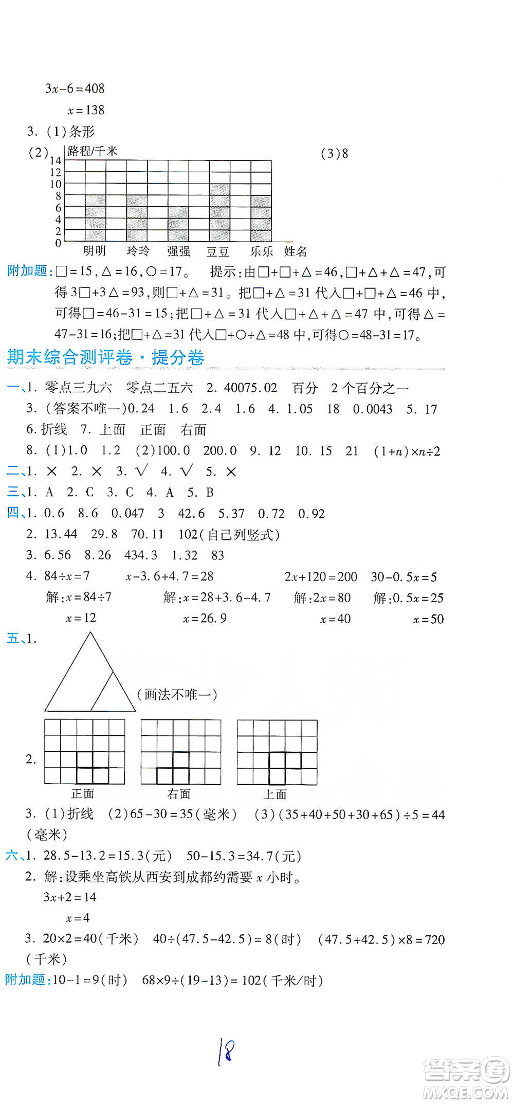 開(kāi)明出版社2021期末100分沖刺卷四年級(jí)下冊(cè)數(shù)學(xué)北師版參考答案