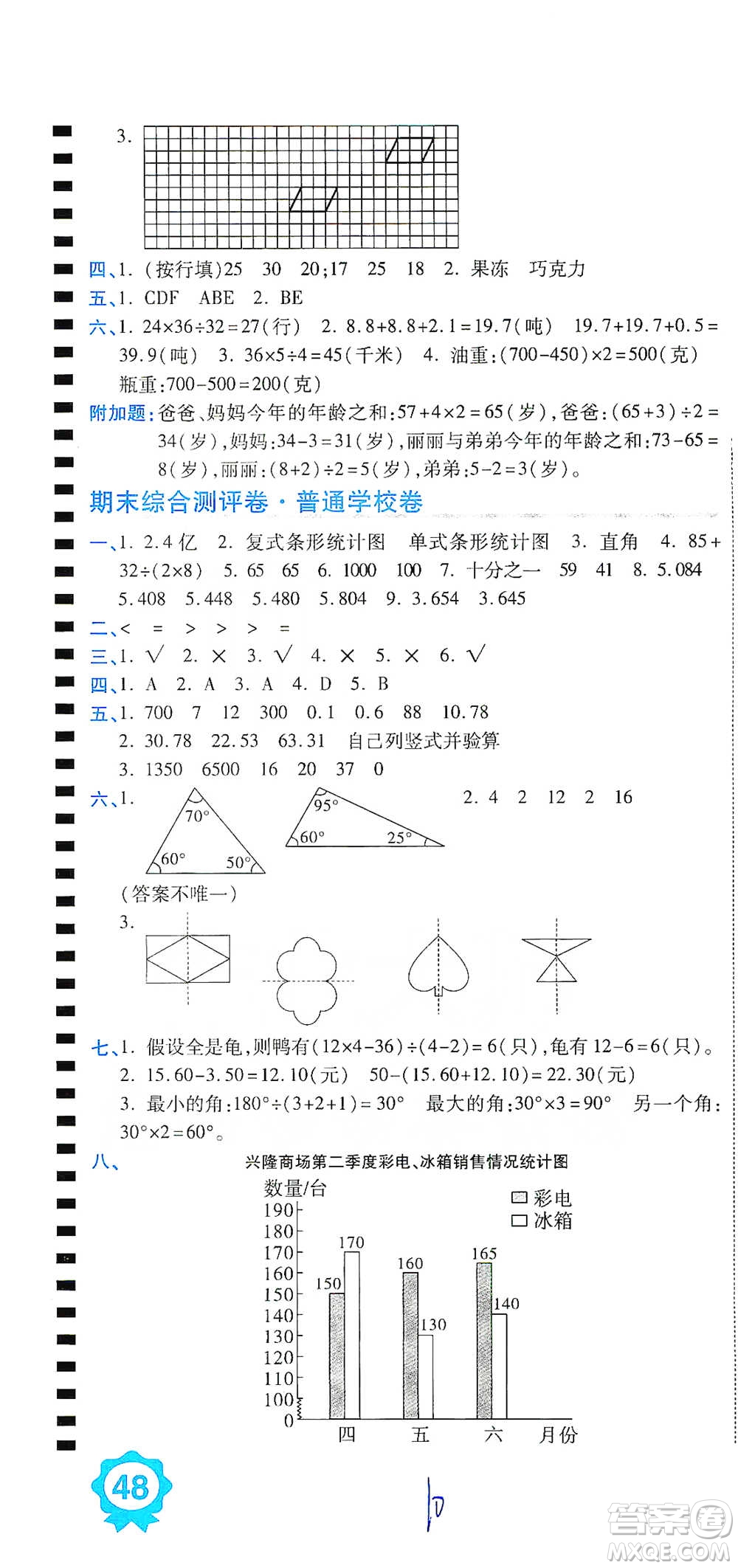 開明出版社2021期末100分沖刺卷四年級下冊數(shù)學(xué)人教版參考答案