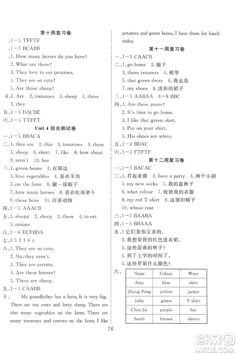 首都師范大學(xué)出版社2021黃岡四清卷英語(yǔ)四年級(jí)下冊(cè)RJ人教版答案