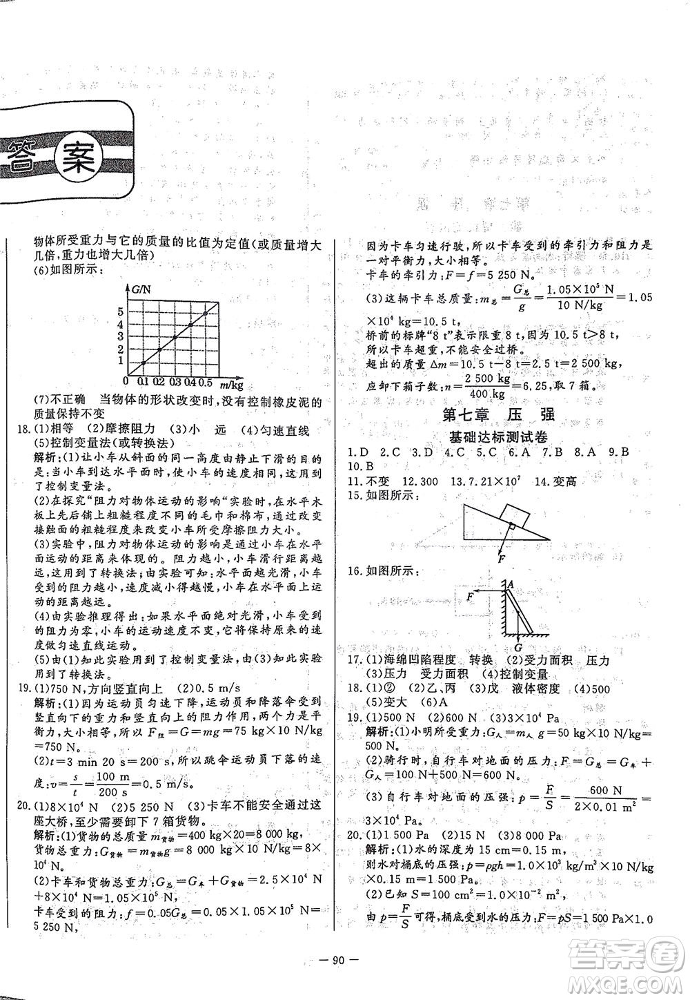 山東文藝出版社2021初中單元提優(yōu)測(cè)試卷八年級(jí)物理下冊(cè)魯教版五四學(xué)制答案