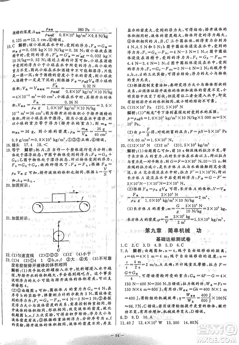 山東文藝出版社2021初中單元提優(yōu)測(cè)試卷八年級(jí)物理下冊(cè)魯教版五四學(xué)制答案