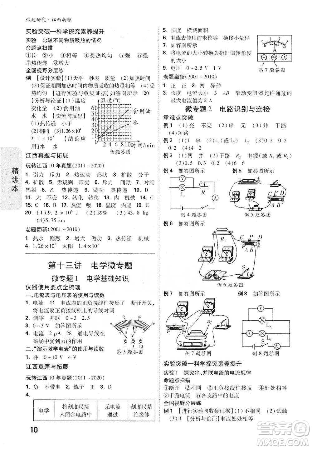 新疆青少年出版社2021萬(wàn)唯中考試題研究物理江西專版參考答案