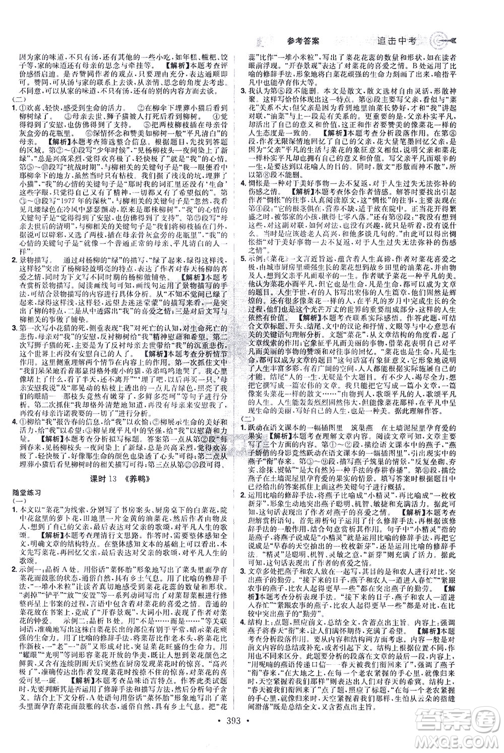 江西美術(shù)出版社2021追擊中考九年級語文下冊江西專版答案