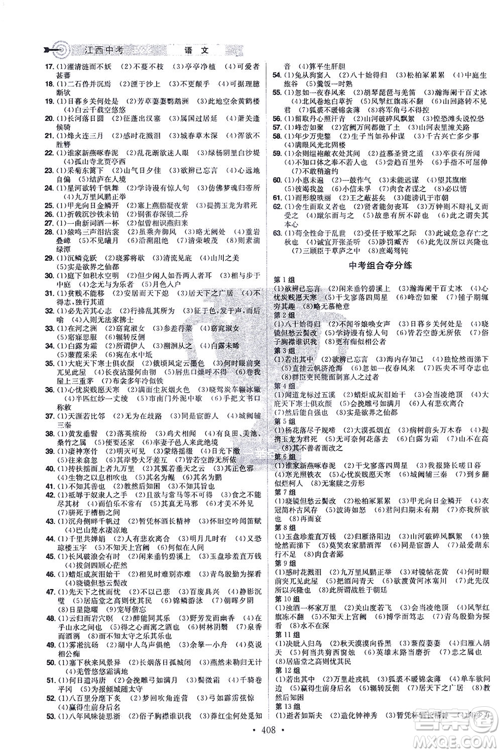 江西美術(shù)出版社2021追擊中考九年級語文下冊江西專版答案