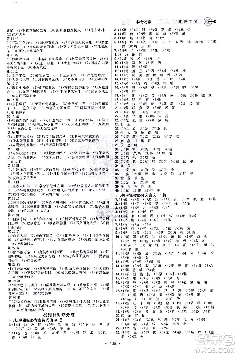 江西美術(shù)出版社2021追擊中考九年級語文下冊江西專版答案