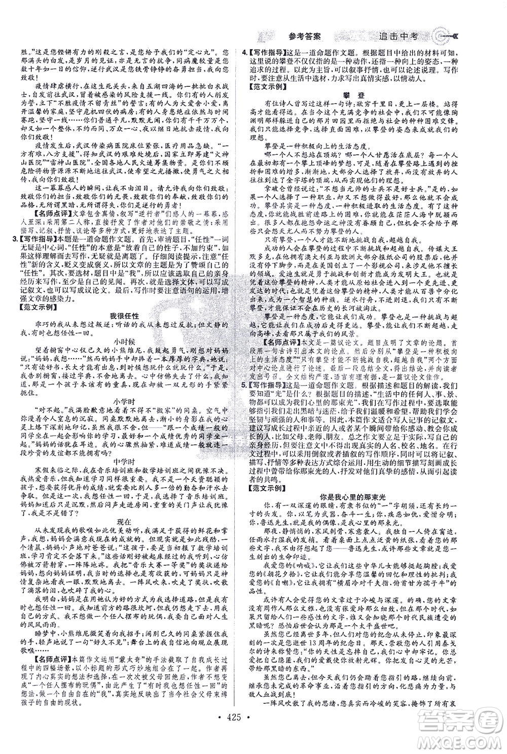 江西美術(shù)出版社2021追擊中考九年級語文下冊江西專版答案