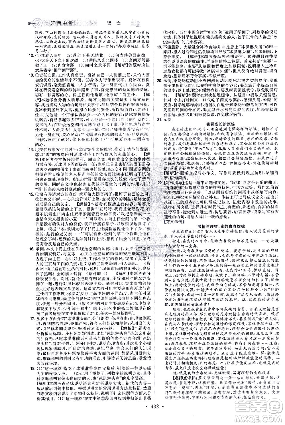 江西美術(shù)出版社2021追擊中考九年級語文下冊江西專版答案