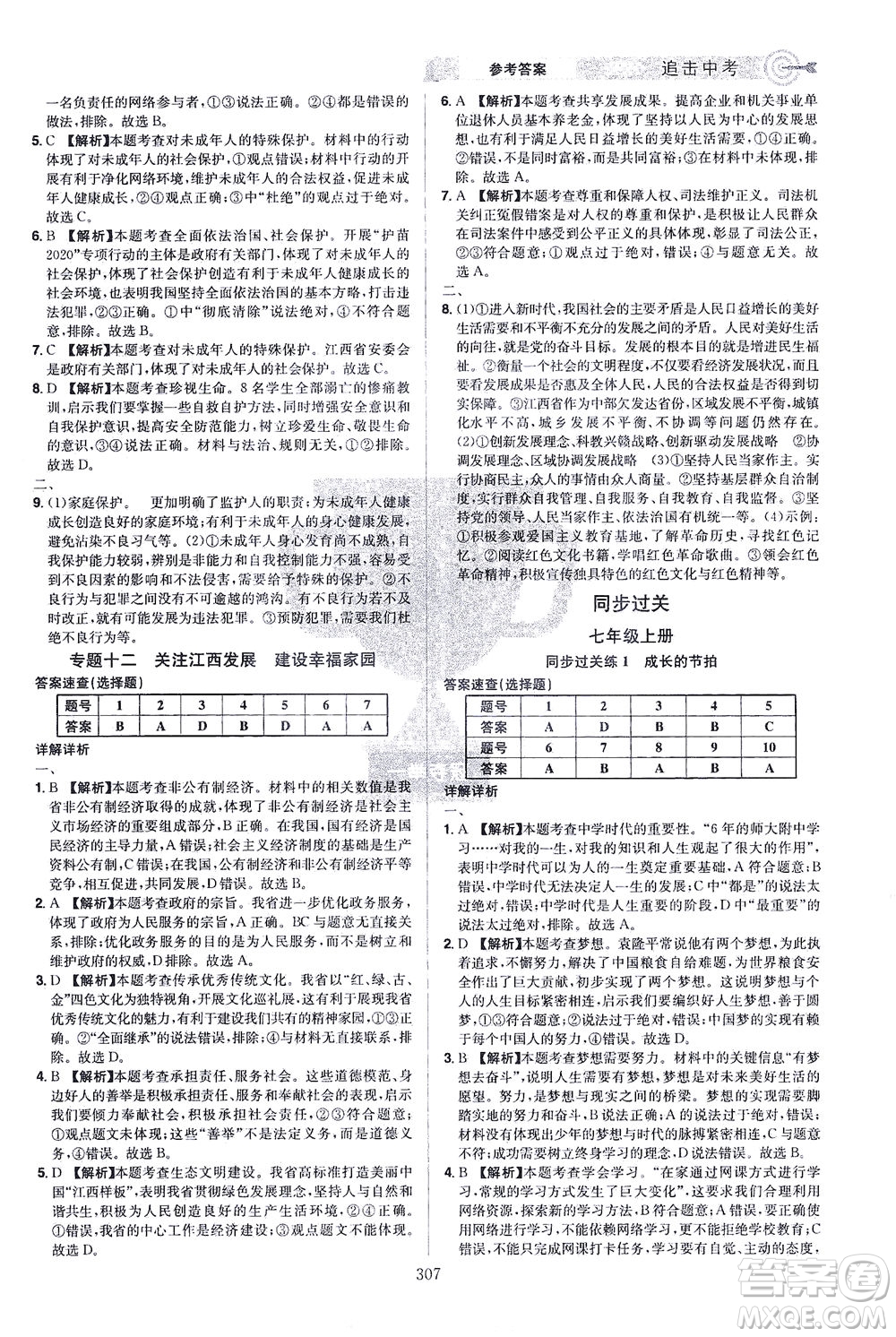 江西美術(shù)出版社2021追擊中考九年級道德與法治下冊江西專版答案