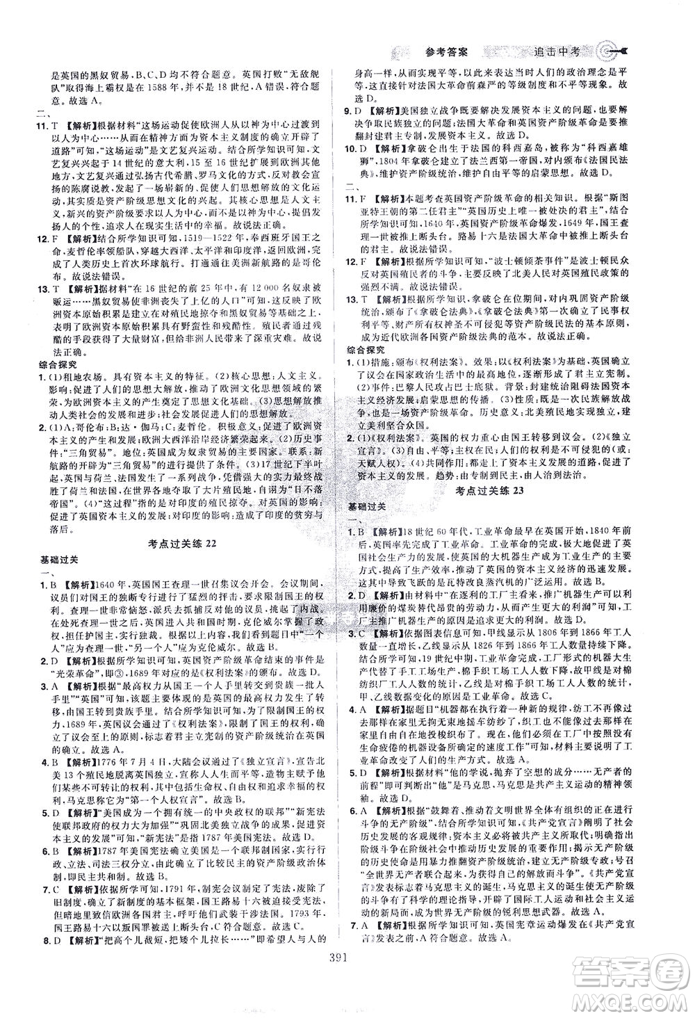 江西美術(shù)出版社2021追擊中考九年級歷史下冊江西專版答案