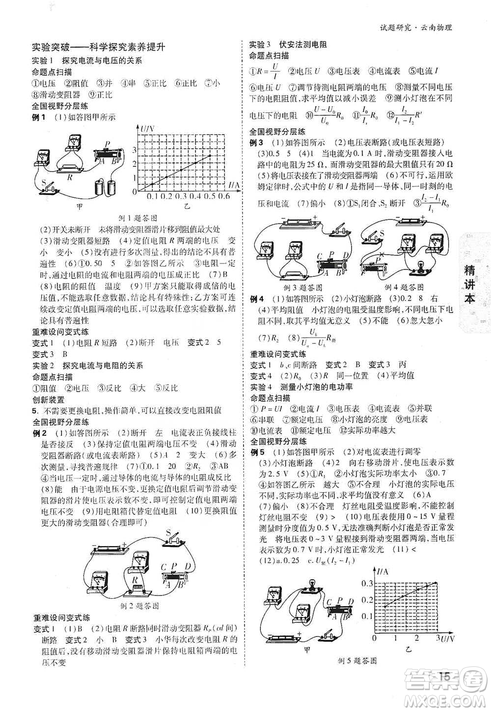 新疆青少年出版社2021萬唯中考試題研究物理云南專版通用版參考答案