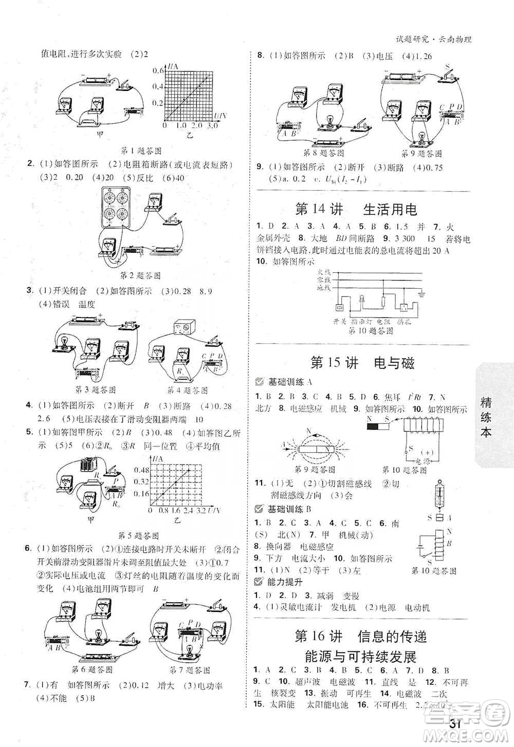 新疆青少年出版社2021萬唯中考試題研究物理云南專版通用版參考答案