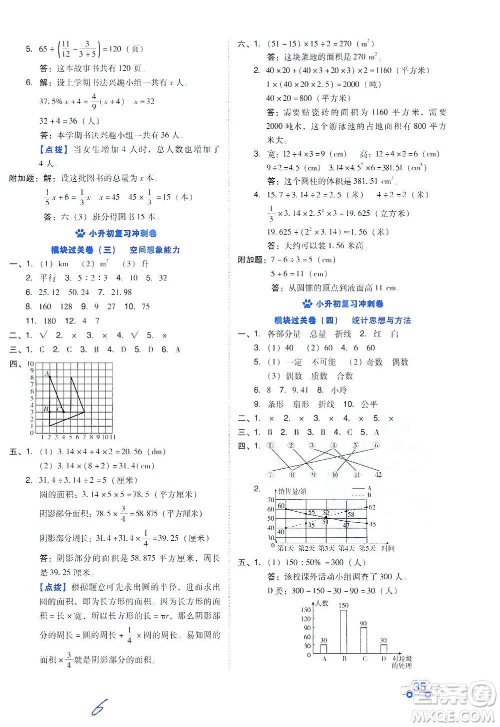 吉林教育出版社2021好卷數學六年級下冊SJ蘇教版答案