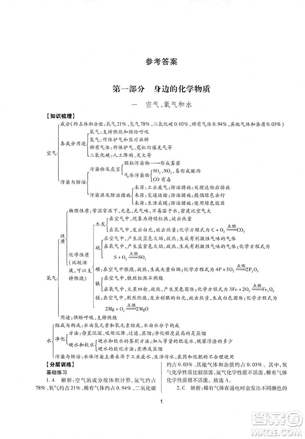 山西教育出版社2021山西省中考指導(dǎo)化學(xué)人教版答案