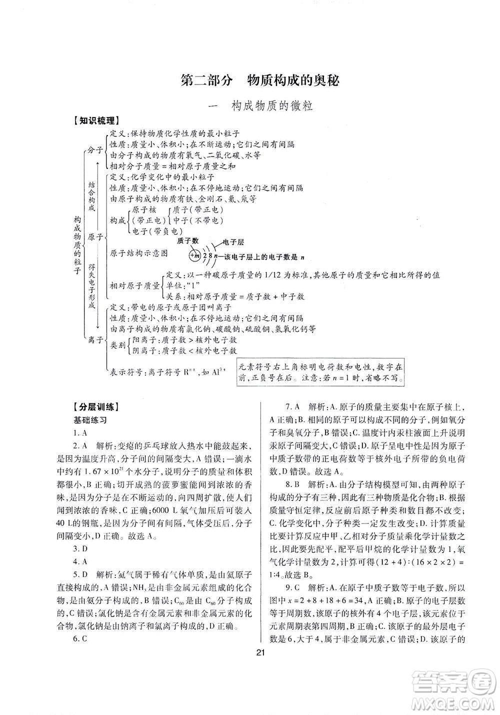 山西教育出版社2021山西省中考指導(dǎo)化學(xué)人教版答案