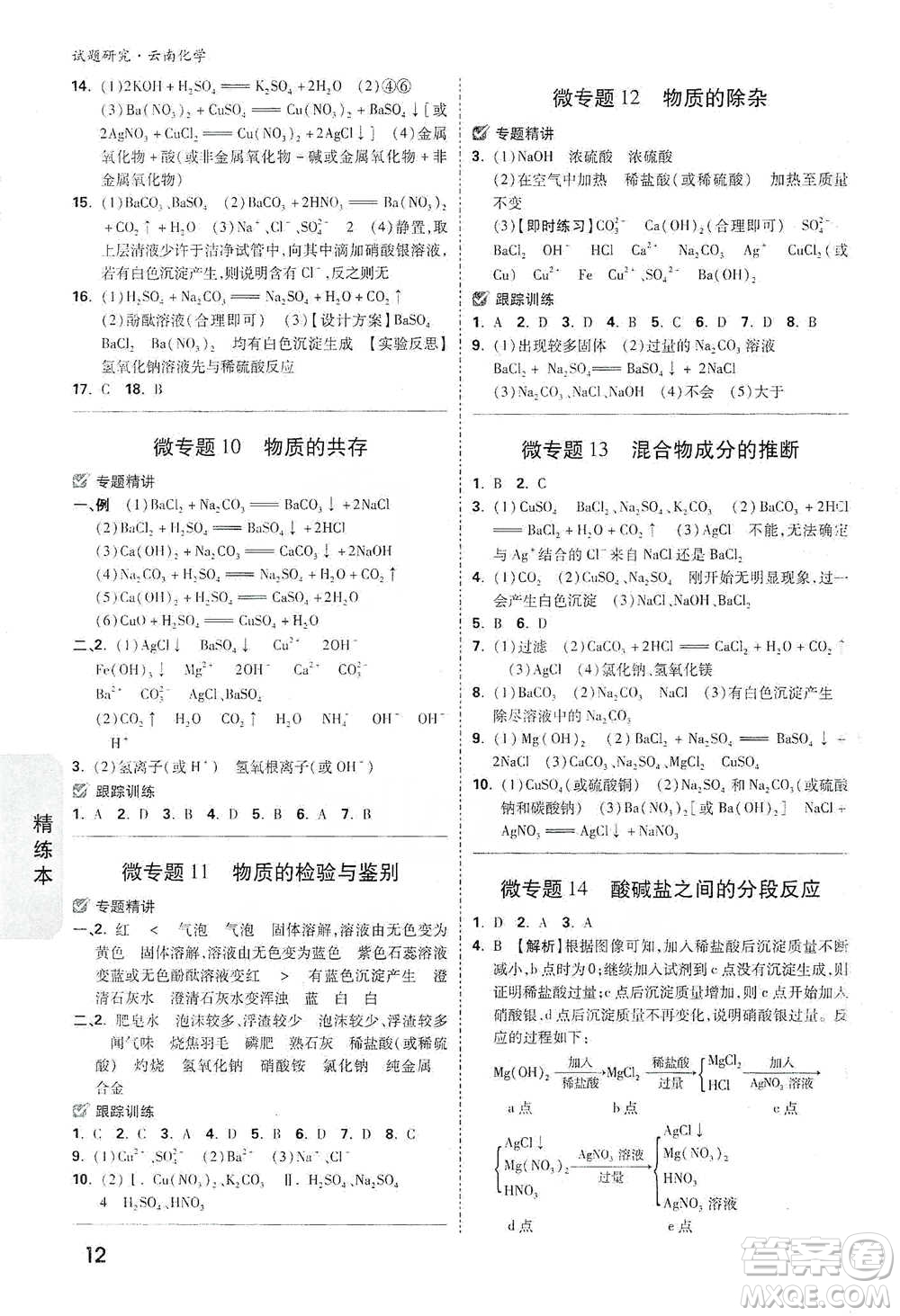 新疆青少年出版社2021萬(wàn)唯中考試題研究化學(xué)云南專版通用版參考答案