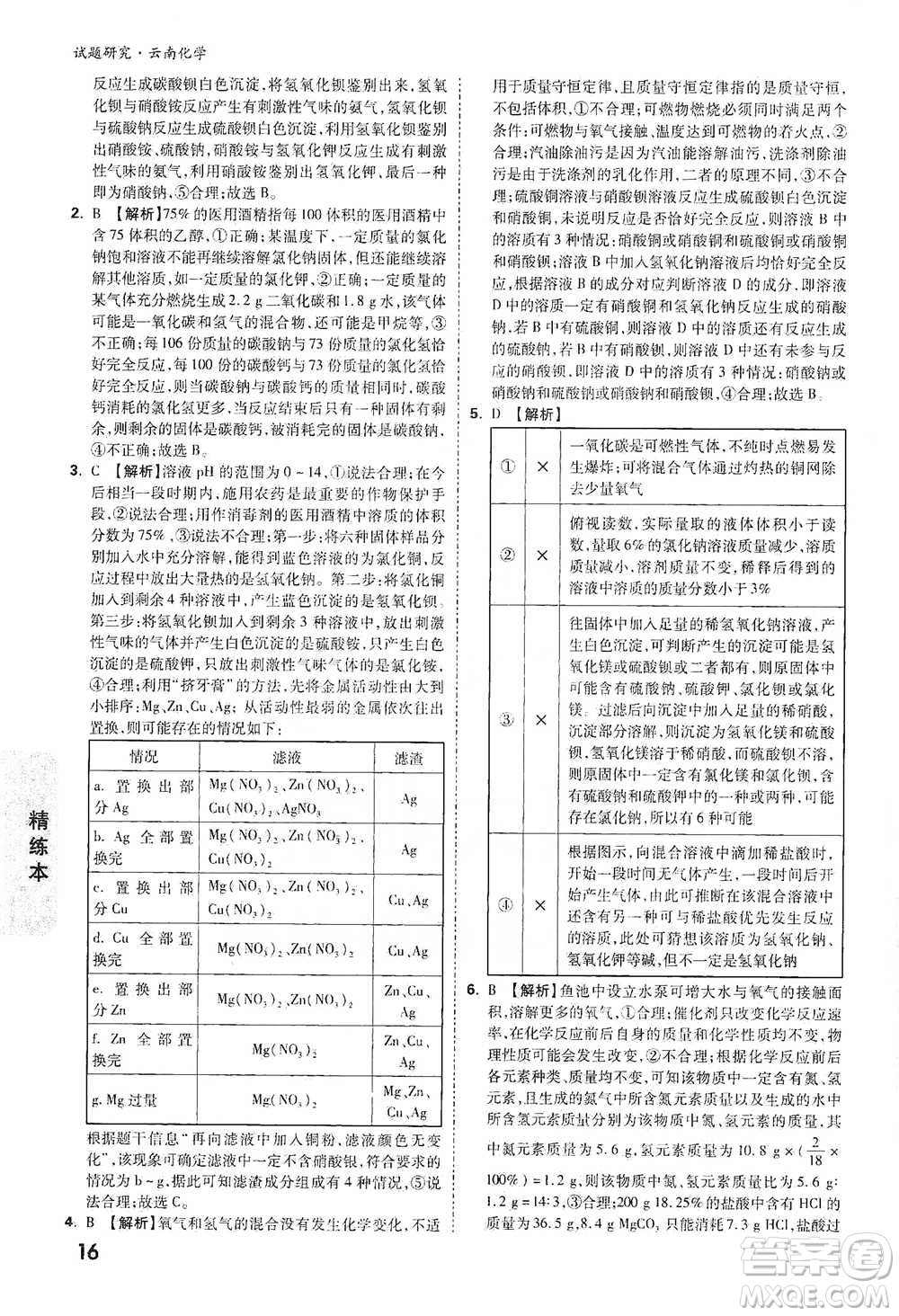 新疆青少年出版社2021萬(wàn)唯中考試題研究化學(xué)云南專版通用版參考答案