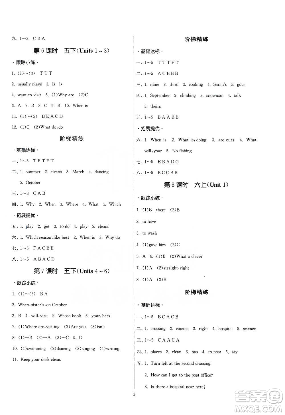 江蘇人民出版社2021實驗班小學(xué)畢業(yè)總復(fù)習(xí)英語人教版參考答案