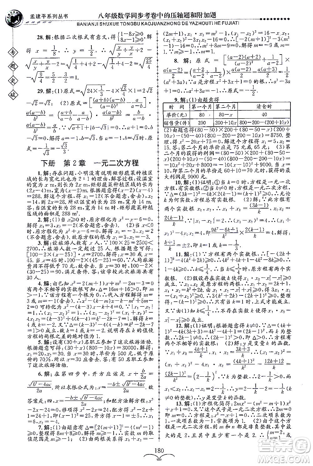 浙江工商大學(xué)出版社2021專題突破同步考卷中的壓軸題和附加題八年級數(shù)學(xué)答案