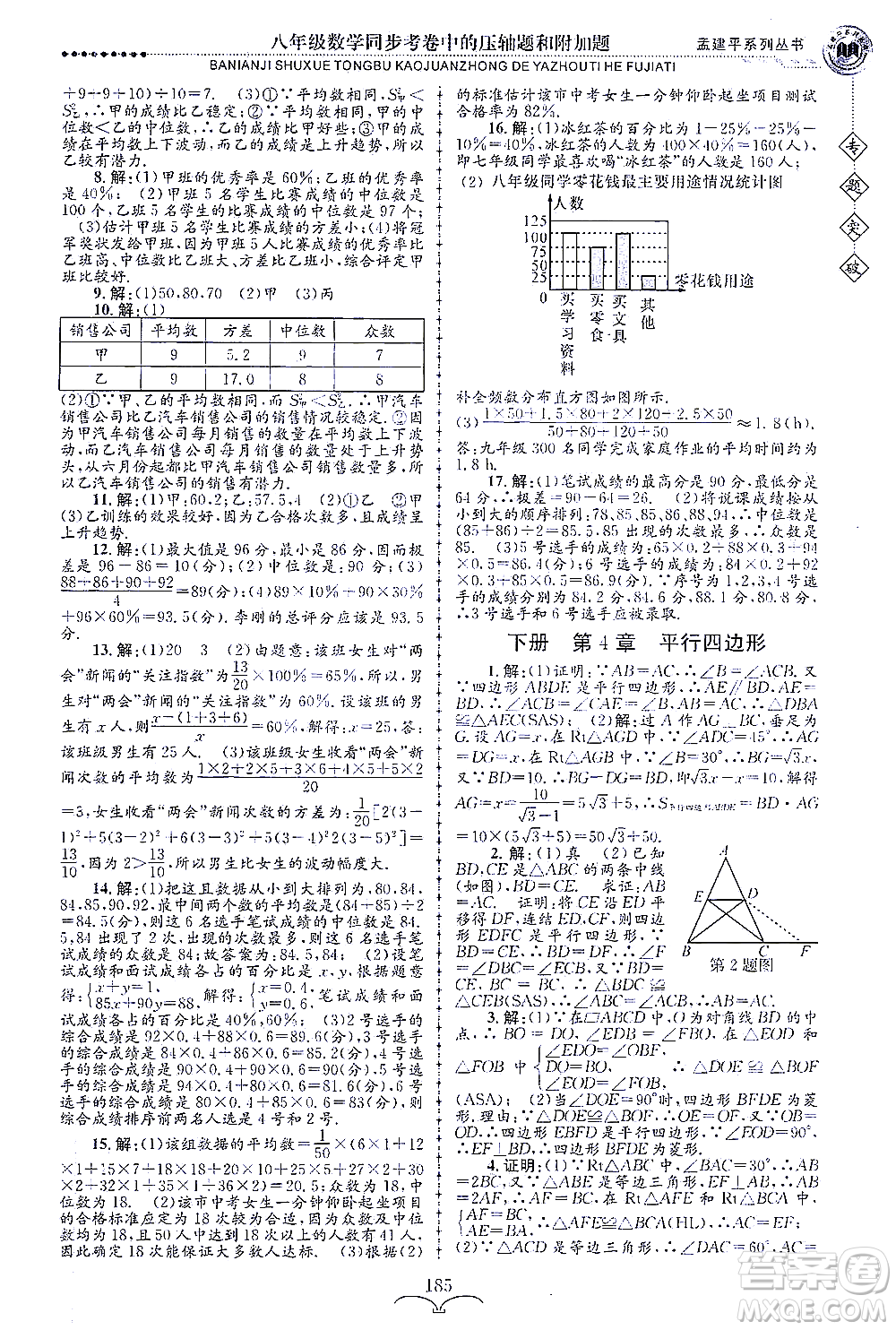 浙江工商大學(xué)出版社2021專題突破同步考卷中的壓軸題和附加題八年級數(shù)學(xué)答案