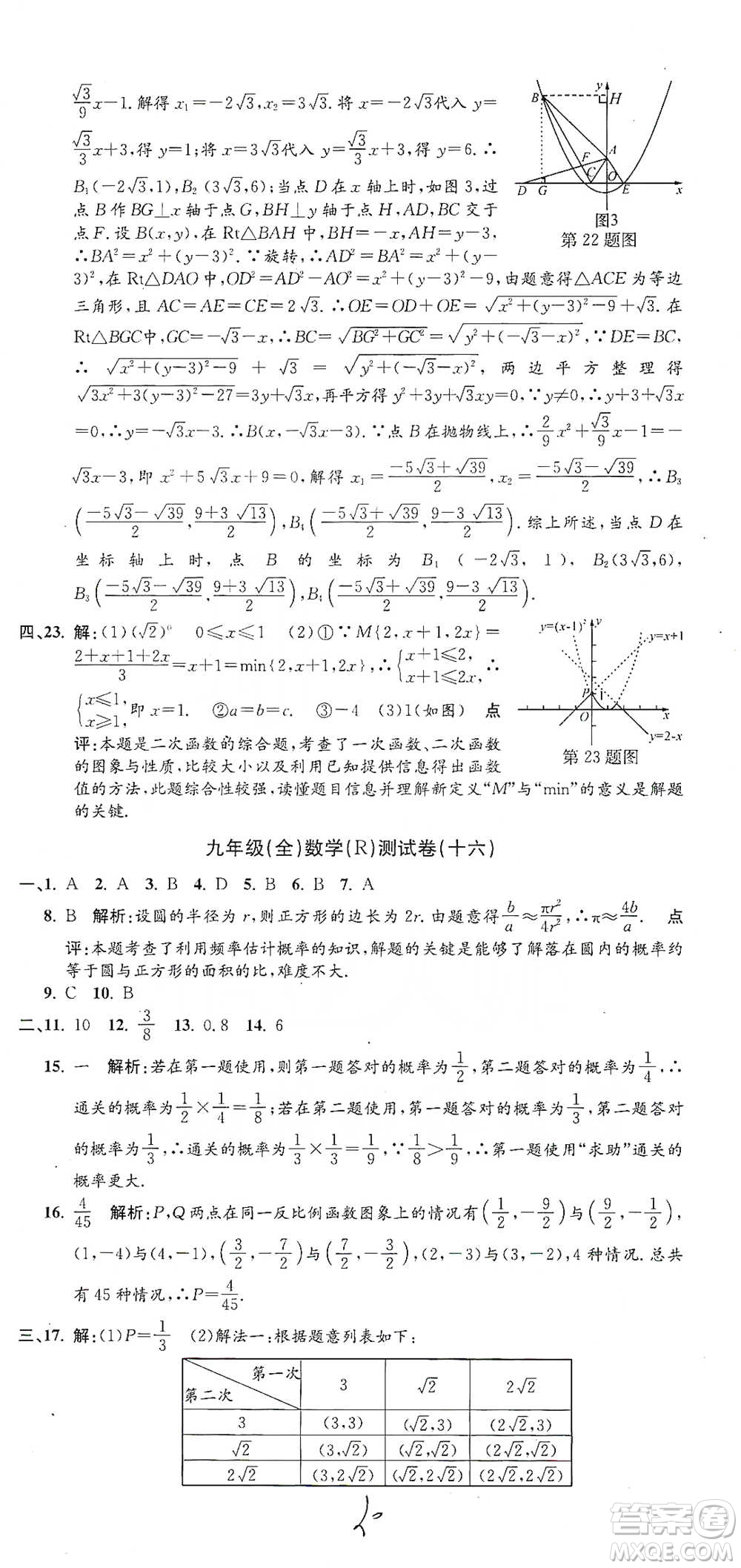 浙江工商大學(xué)出版社2021孟建平系列初中單元測試數(shù)學(xué)九年級人教版參考答案