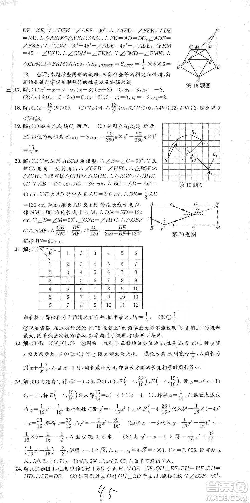 浙江工商大學(xué)出版社2021孟建平系列初中單元測試數(shù)學(xué)九年級人教版參考答案