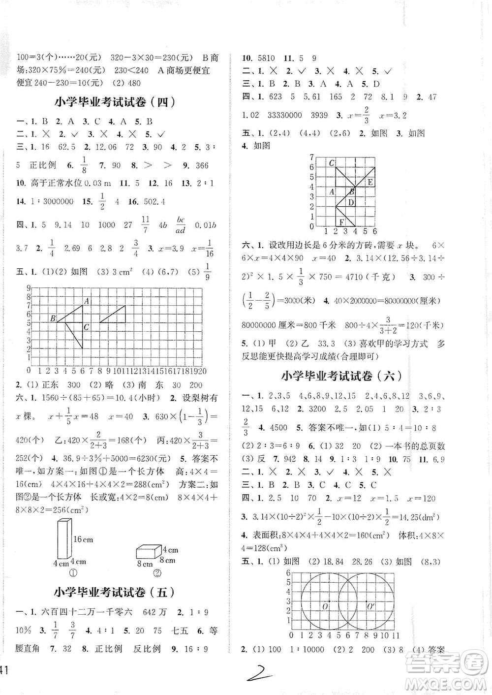 福建少年兒童出版社2021小學(xué)畢業(yè)考試試卷精編數(shù)學(xué)通用版參考答案