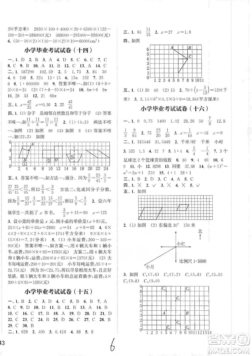 福建少年兒童出版社2021小學(xué)畢業(yè)考試試卷精編數(shù)學(xué)通用版參考答案