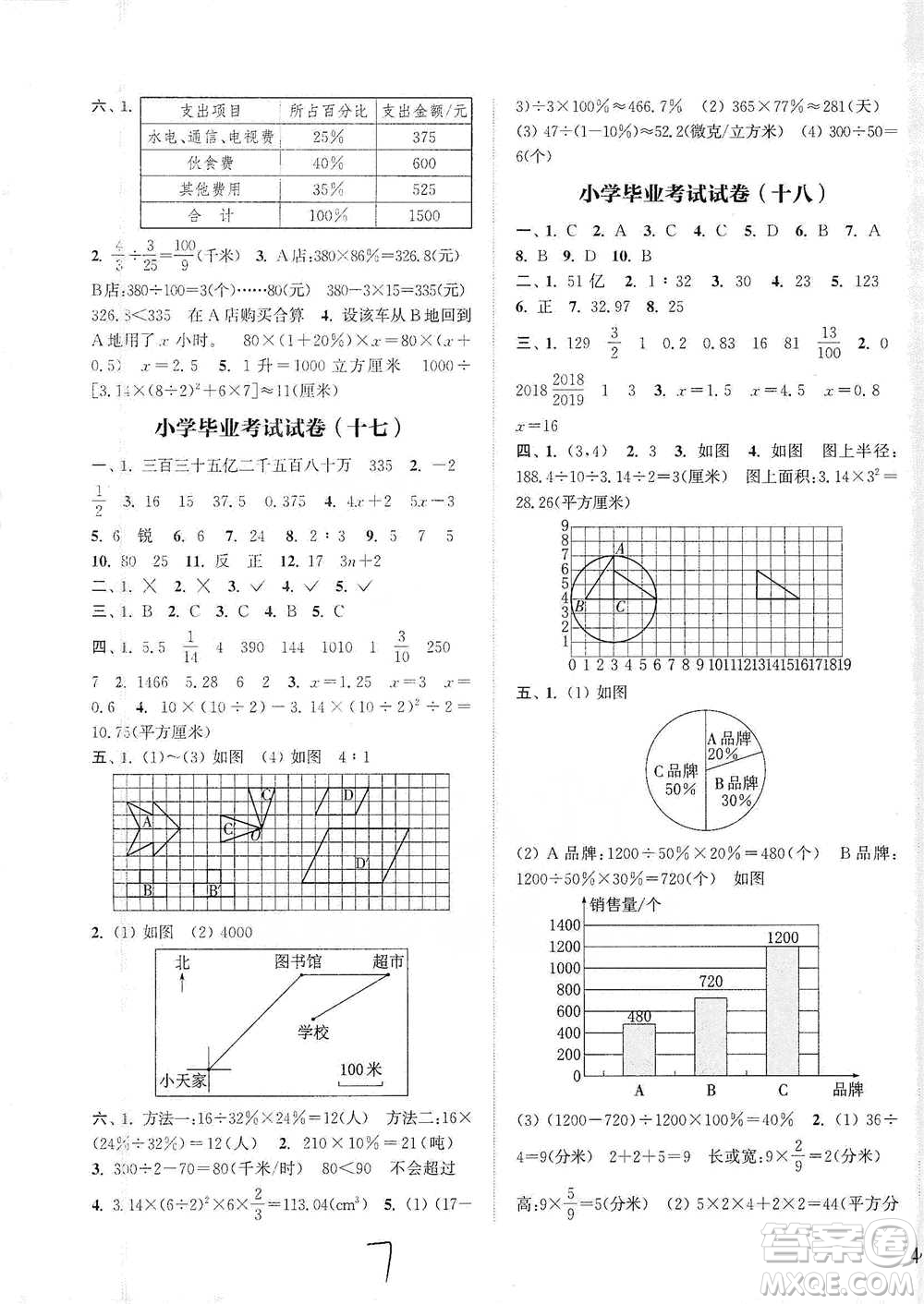 福建少年兒童出版社2021小學(xué)畢業(yè)考試試卷精編數(shù)學(xué)通用版參考答案