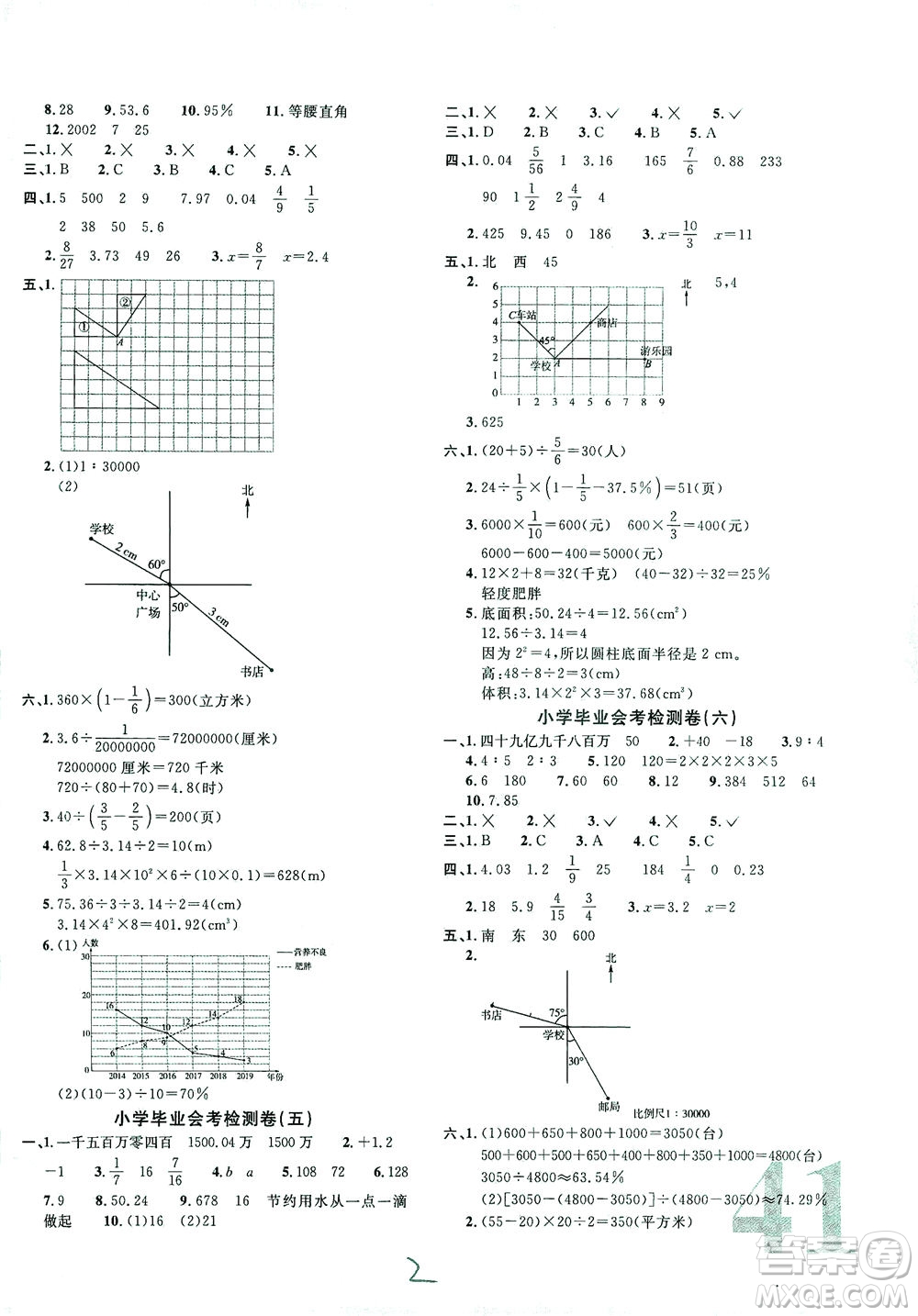 江西教育出版社2021小學(xué)畢業(yè)升學(xué)復(fù)習(xí)18套試卷數(shù)學(xué)答案