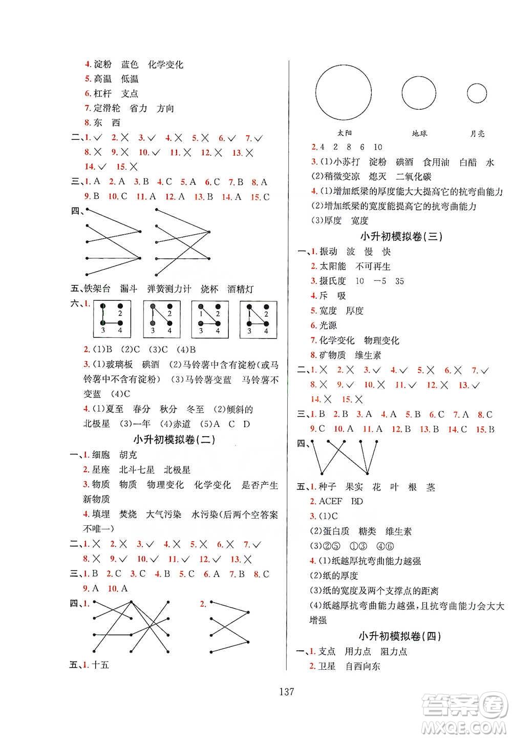 陜西人民教育出版社2021小升初畢業(yè)總復(fù)習(xí)全解科學(xué)參考答案