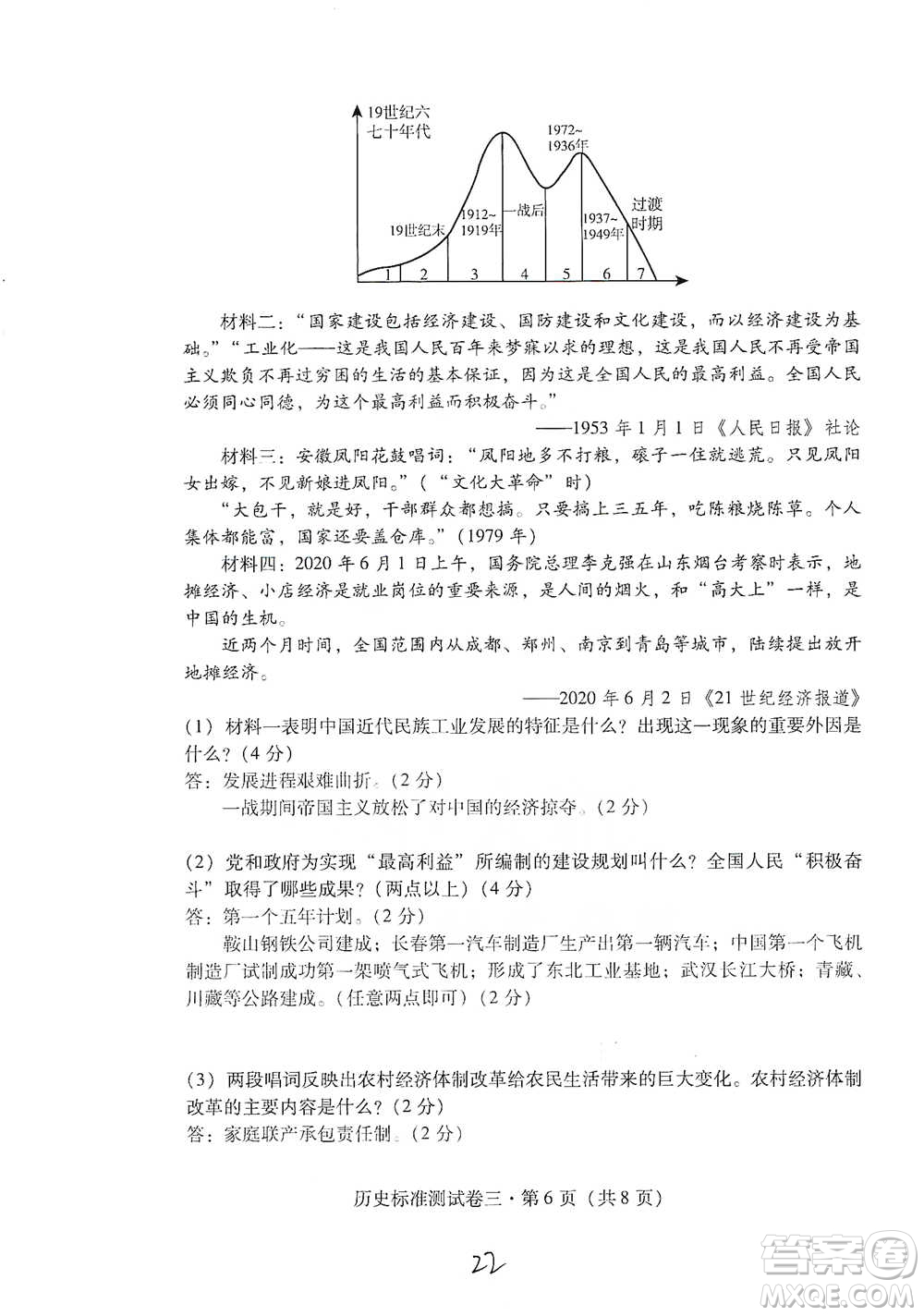 云南教育出版社2021優(yōu)佳學(xué)案云南省初中學(xué)業(yè)水平考試標(biāo)準(zhǔn)測試卷歷史參考答案