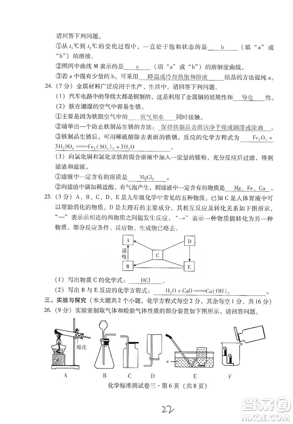 云南教育出版社2021優(yōu)佳學(xué)案云南省初中學(xué)業(yè)水平考試標(biāo)準(zhǔn)測(cè)試卷化學(xué)參考答案