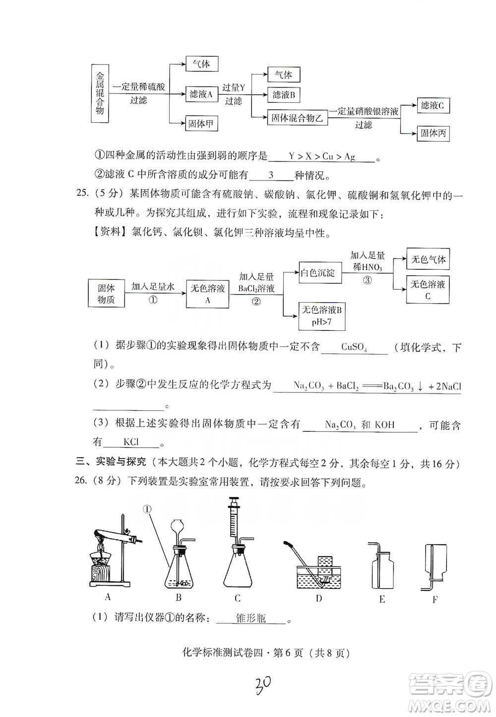 云南教育出版社2021優(yōu)佳學(xué)案云南省初中學(xué)業(yè)水平考試標(biāo)準(zhǔn)測(cè)試卷化學(xué)參考答案