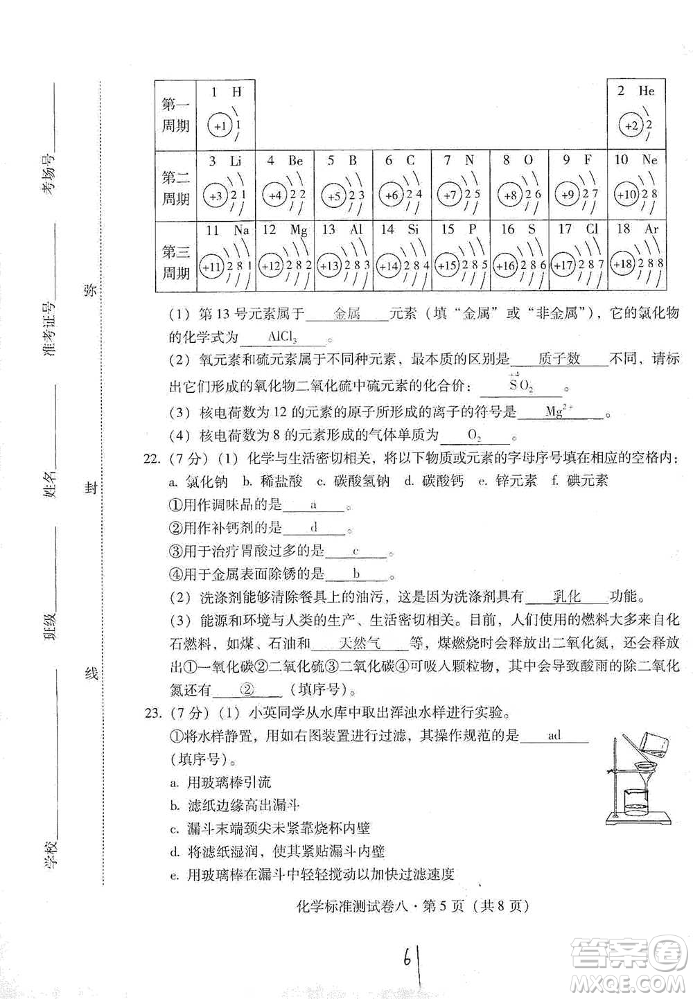 云南教育出版社2021優(yōu)佳學(xué)案云南省初中學(xué)業(yè)水平考試標(biāo)準(zhǔn)測(cè)試卷化學(xué)參考答案