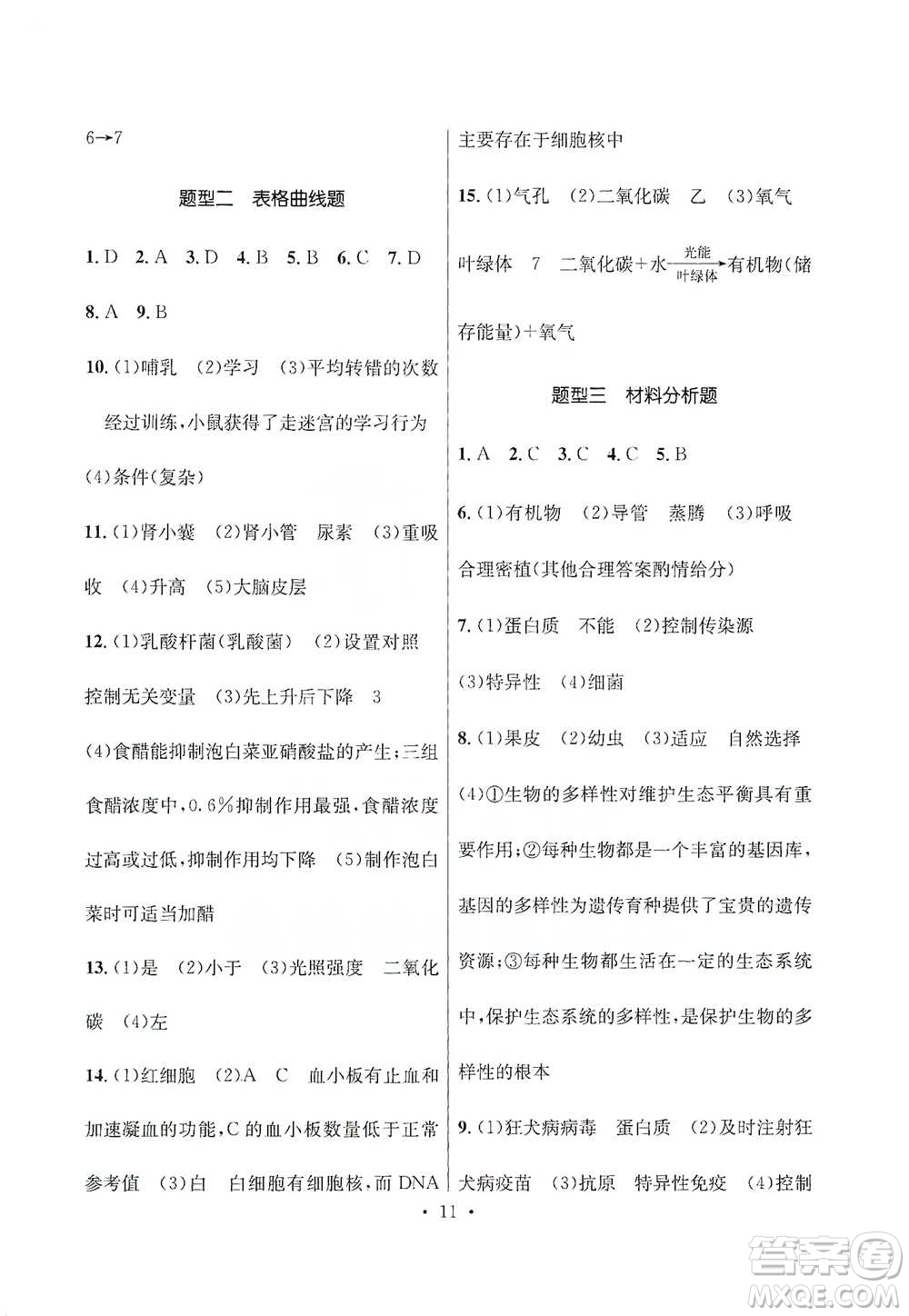 云南大學(xué)出版社2021金考點(diǎn)云南省初中學(xué)業(yè)水平考試總復(fù)習(xí)及測(cè)試生物學(xué)參考答案