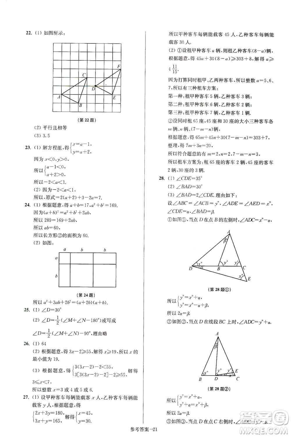 江蘇鳳凰美術(shù)出版社2021搶先起跑大試卷七年級數(shù)學(xué)下冊江蘇版答案