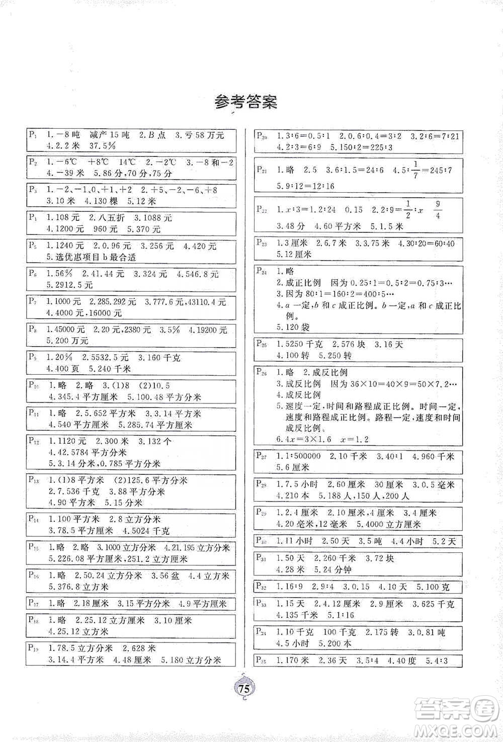 延邊大學(xué)出版社2021計(jì)算小能手應(yīng)用題卡六年級(jí)下冊(cè)人教版參考答案