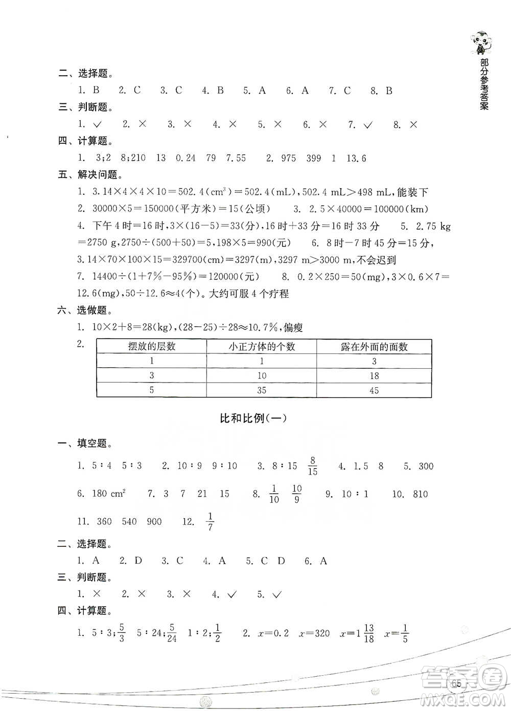 浙江教育出版社2021小學畢業(yè)總復習數(shù)學參考答案