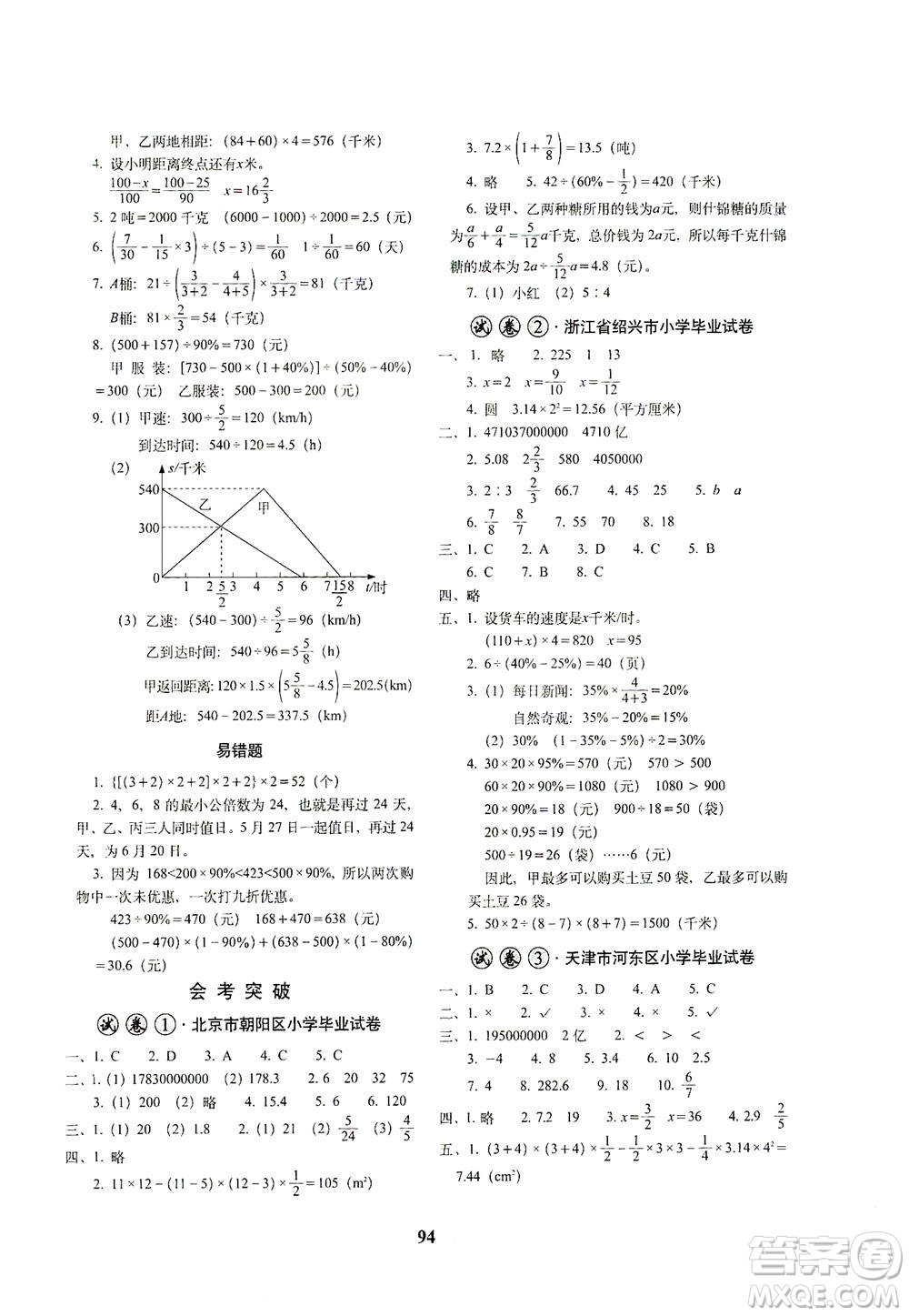 長春出版社2021小學畢業(yè)升學考前突破數(shù)學答案