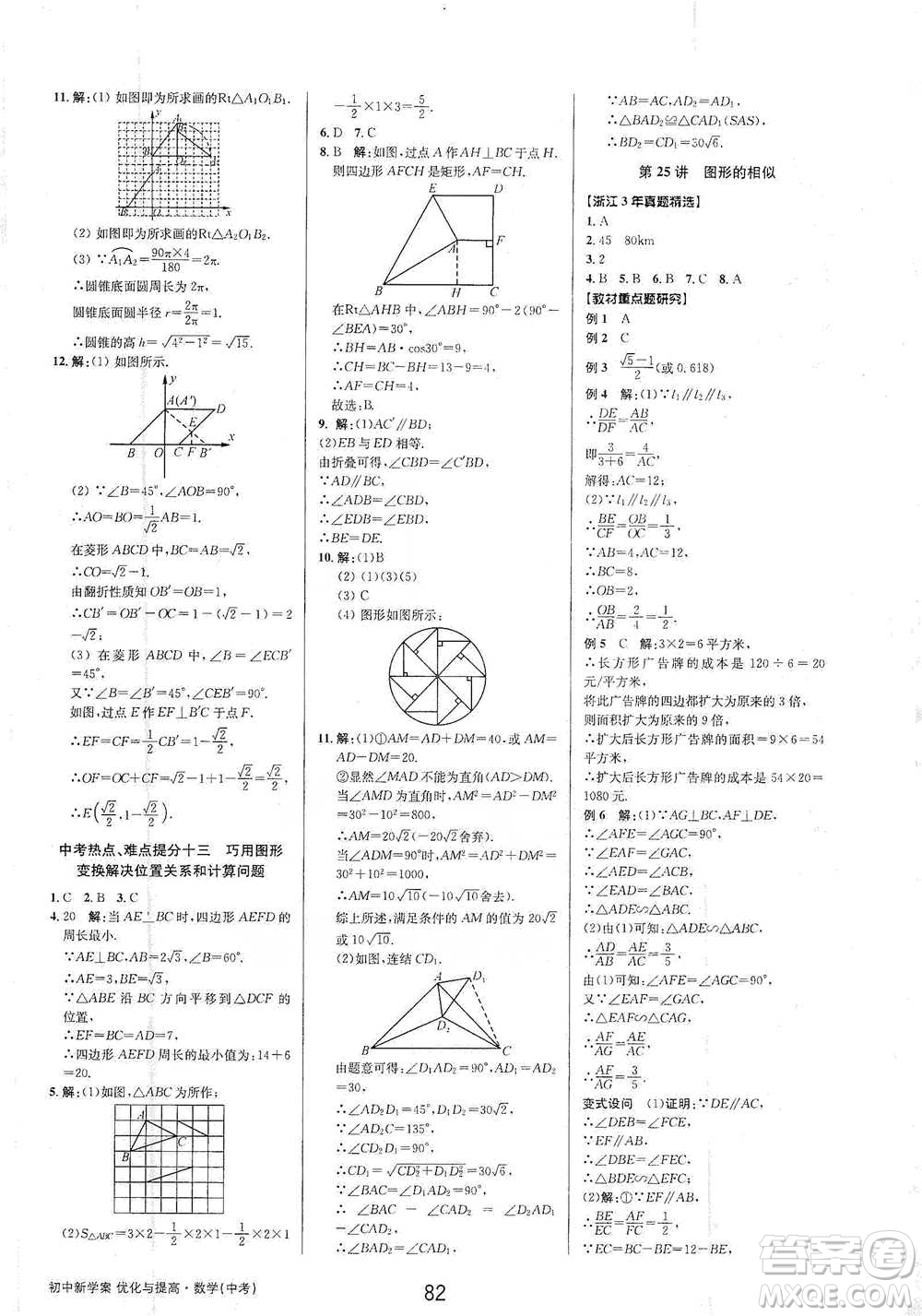 天津科學(xué)技術(shù)出版社2021初中新學(xué)案優(yōu)化與提高數(shù)學(xué)中考總復(fù)習(xí)參考答案