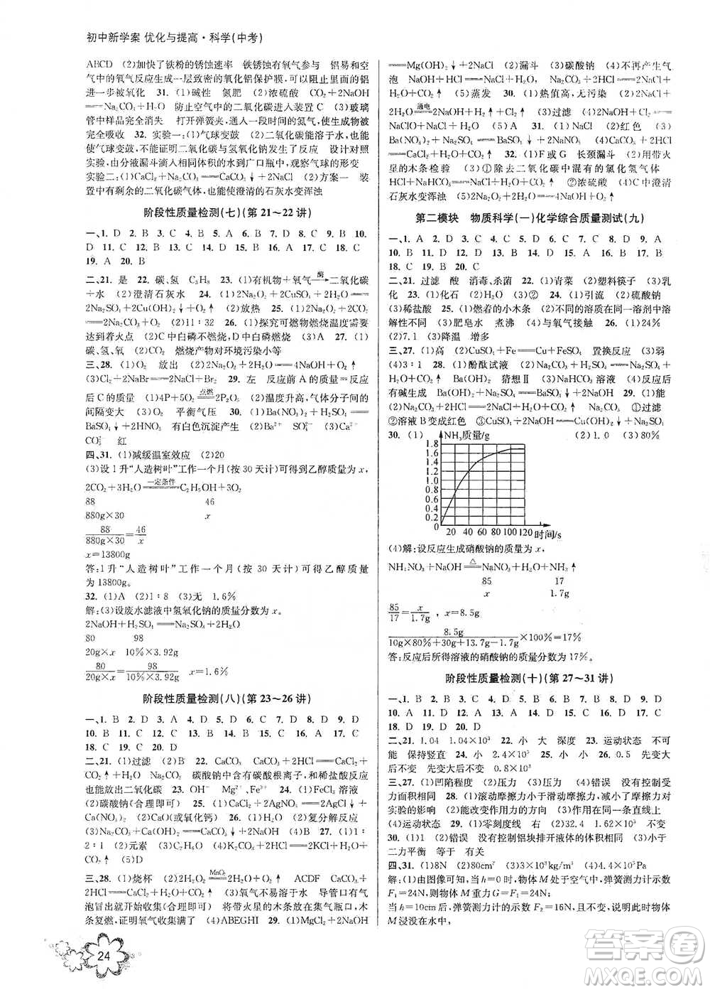 天津科學(xué)技術(shù)出版社2021初中新學(xué)案優(yōu)化與提高科學(xué)中考總復(fù)習(xí)參考答案