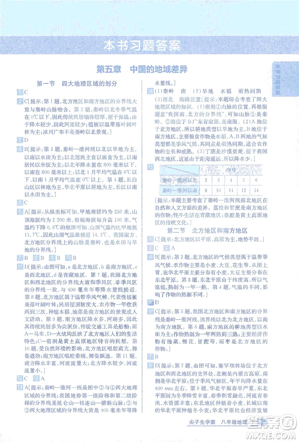 吉林人民出版社2021尖子生學案地理八年級下新課標湘教版答案