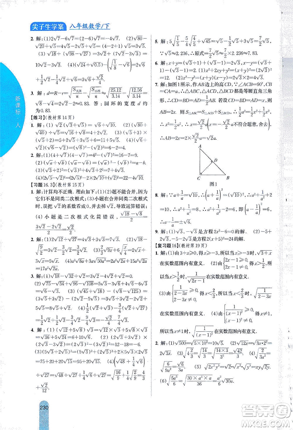 吉林人民出版社2021尖子生學(xué)案數(shù)學(xué)八年級下新課標(biāo)人教版答案