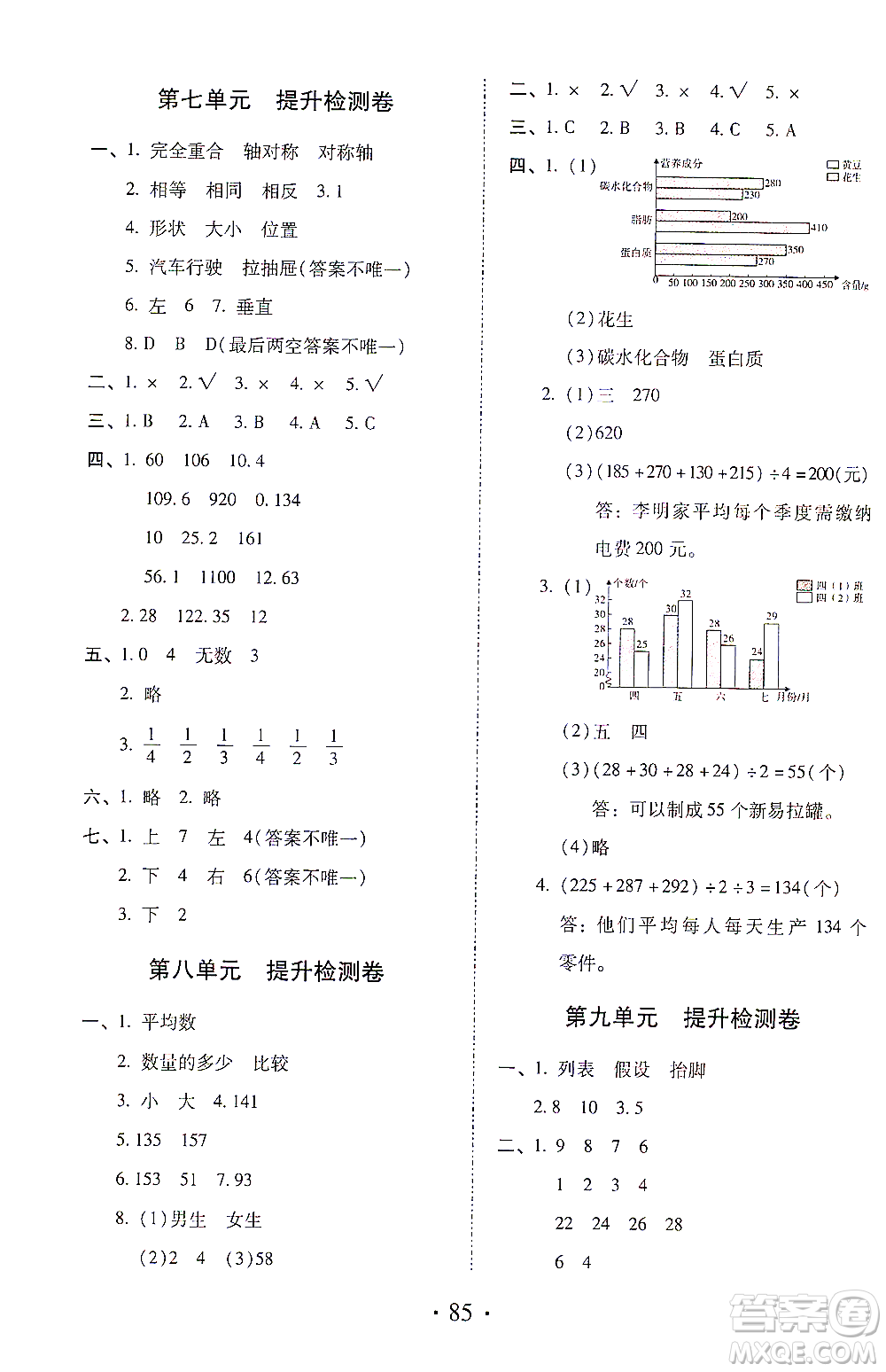 內(nèi)蒙古少年兒童出版社2021本土第1卷四年級(jí)數(shù)學(xué)下冊(cè)人教版答案