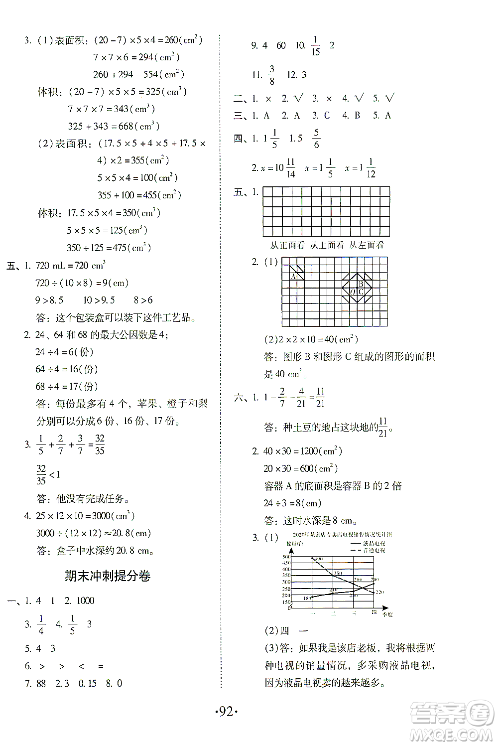 內(nèi)蒙古少年兒童出版社2021本土第1卷五年級(jí)數(shù)學(xué)下冊(cè)人教版答案